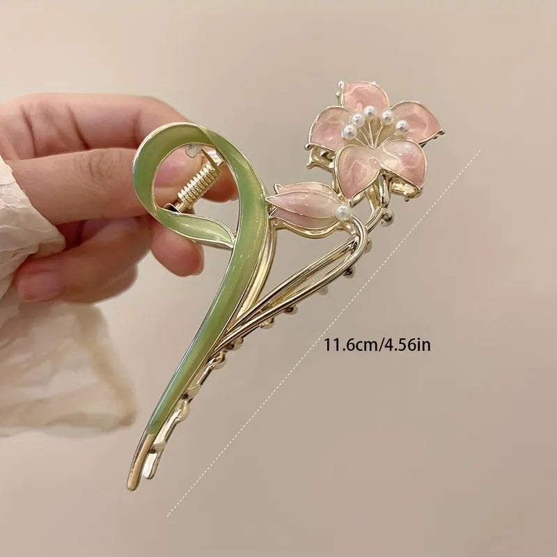 Pink Flower Metal Hair Claw Clip 1 Pcs