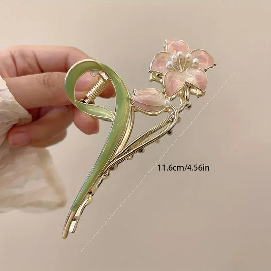 Pink Flower Metal Hair Claw Clip 1 Pcs