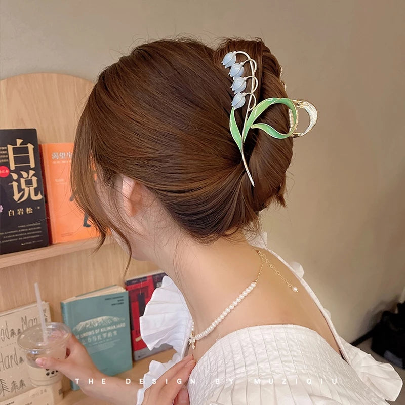 Pink Lily Flower Metal Hair Claw Clip 1 pcs