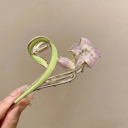 Purple Flower Metal Hair Claw Clip 1 pcs