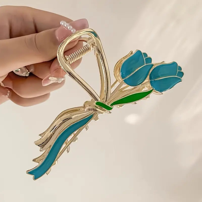 Tulip Flower Metal Hair Claw Clip Purple Color 1 pcs