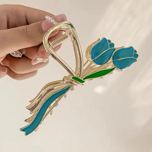 Tulip Flower Metal Hair Claw Clip Purple Color 1 pcs