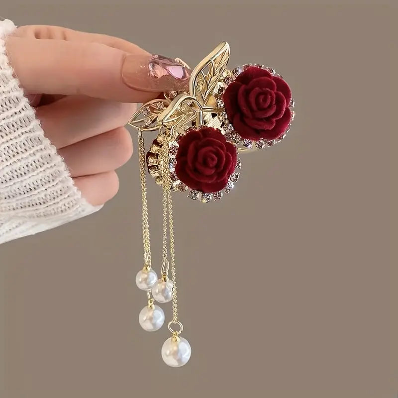 Red Flower Metal Hair Claw Clip 1 pcs