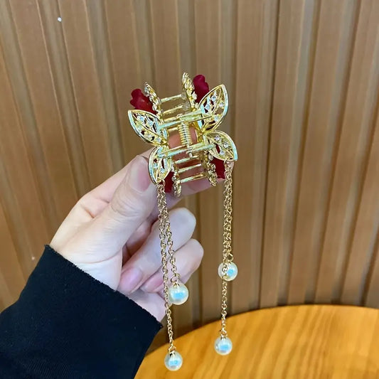 Red Flower Metal Hair Claw Clip 1 pcs