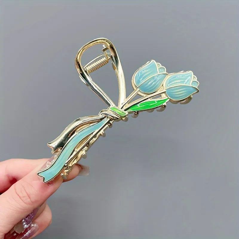 Tulip Flower Metal Hair Claw Clip Purple Color 1 pcs