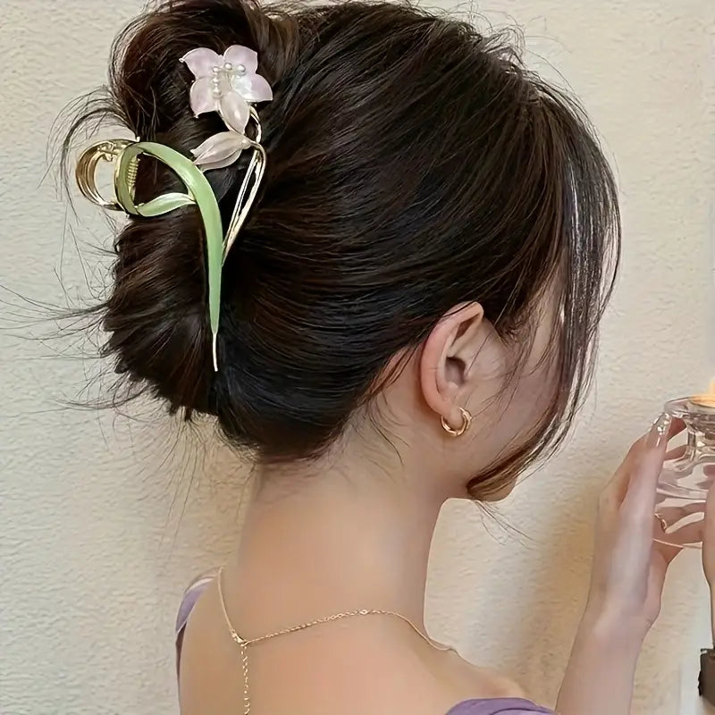 Purple Flower Metal Hair Claw Clip 1 pcs