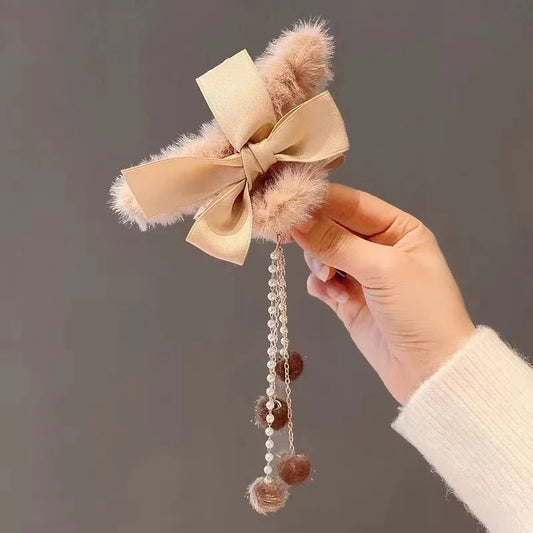 Brown Fur Hair Claw Clip 1 pcs