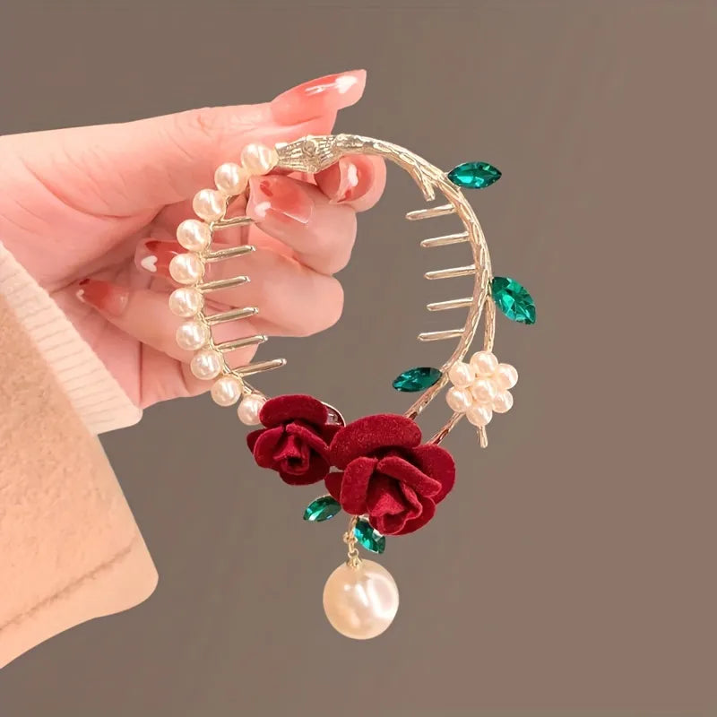 Ponytail Red Flower Hair Clip 1 pcs