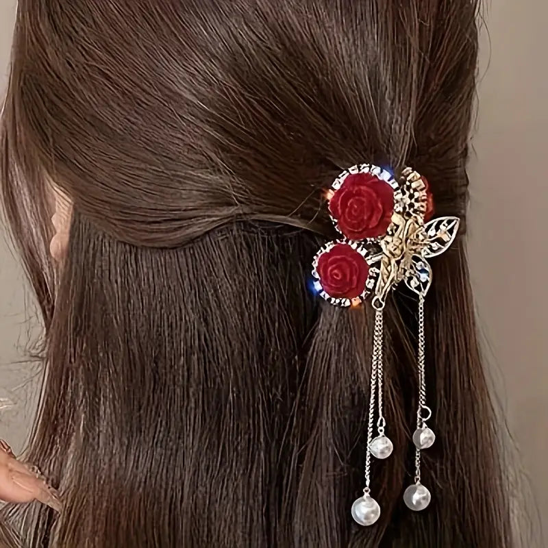 Red Flower Metal Hair Claw Clip 1 pcs