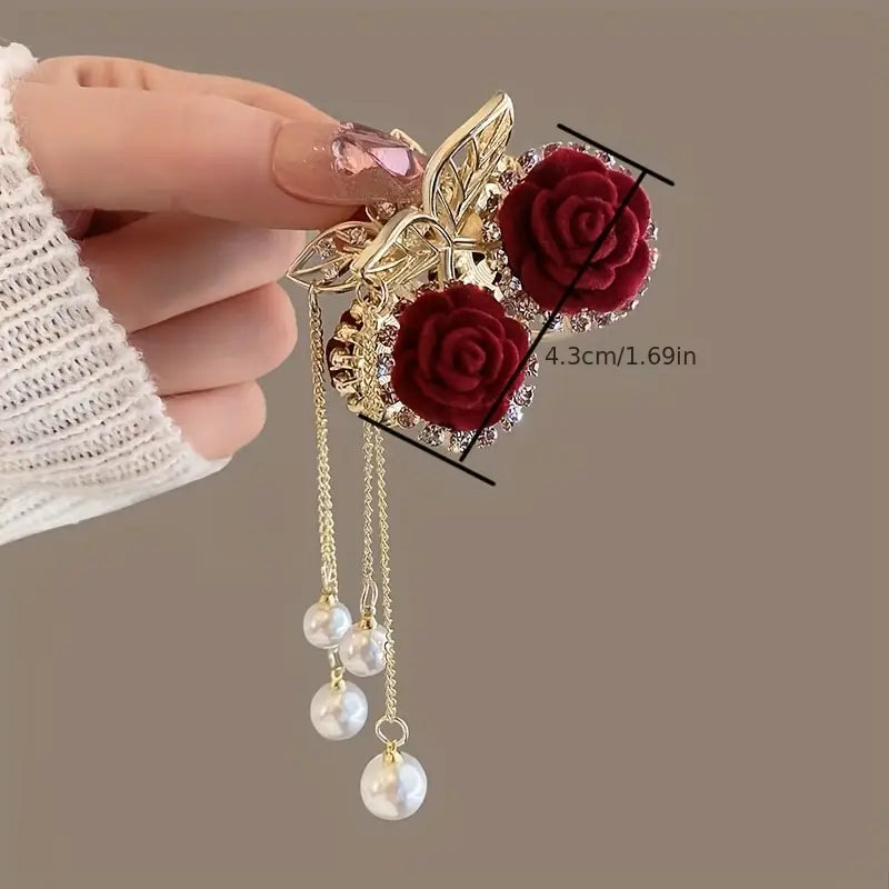 Red Flower Metal Hair Claw Clip 1 pcs