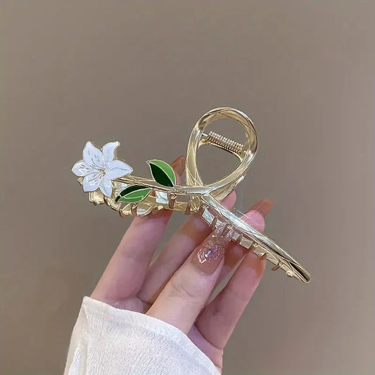 White Flower Metal Hair Claw Clip 1 pcs