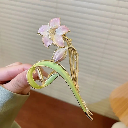 Purple Flower Metal Hair Claw Clip 1 pcs