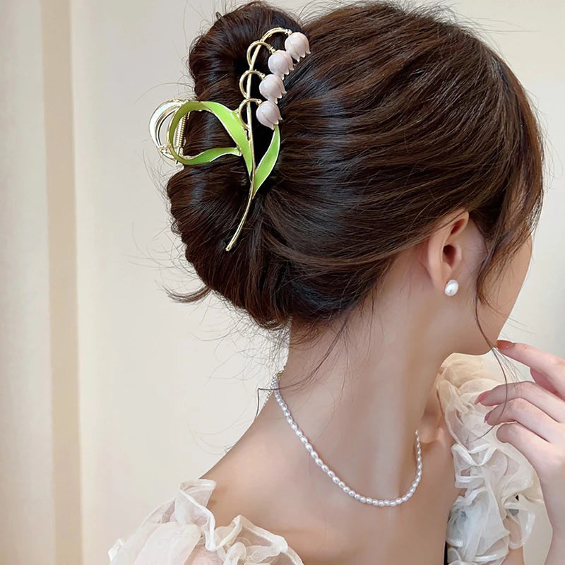 Pink Lily Flower Metal Hair Claw Clip 1 pcs