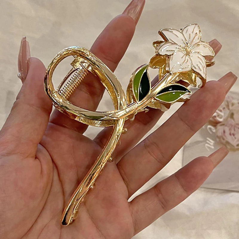 White Flower Metal Hair Claw Clip 1 pcs
