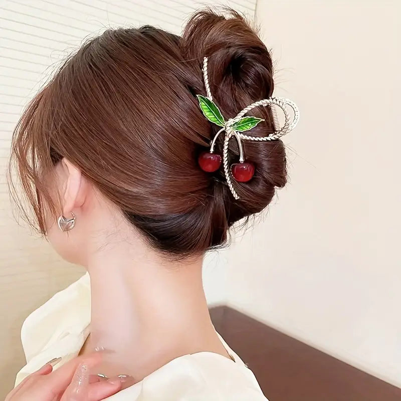Red Cherry Metal Claw Clip 1 Pcs